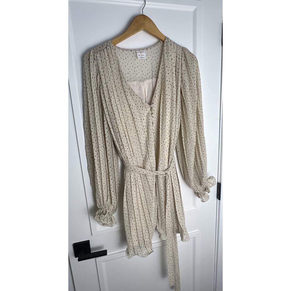 By Together Dress Cream W Black Dots Boho Chic Trendy Flowy Small Lined Belt‎